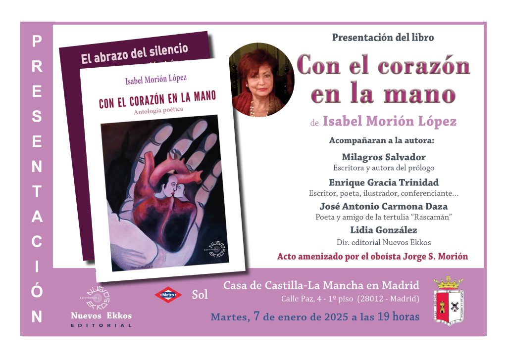 Isabel Morión presenta con el corazón en la mano en la casa de Castilla-La Mancha en Madrid.